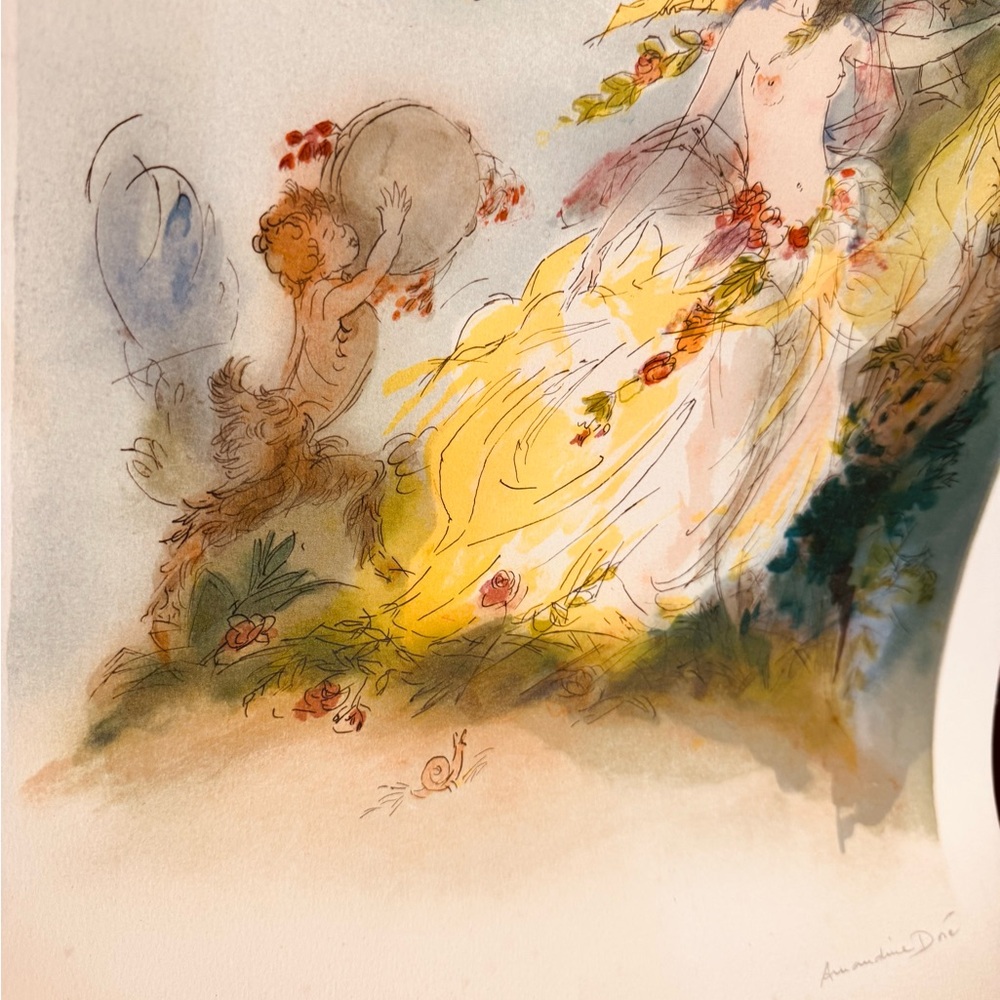 VTG original lithograph “Nymph and Young Satyr” Amandine Doré Elegant numbered - Picture 5 of 7